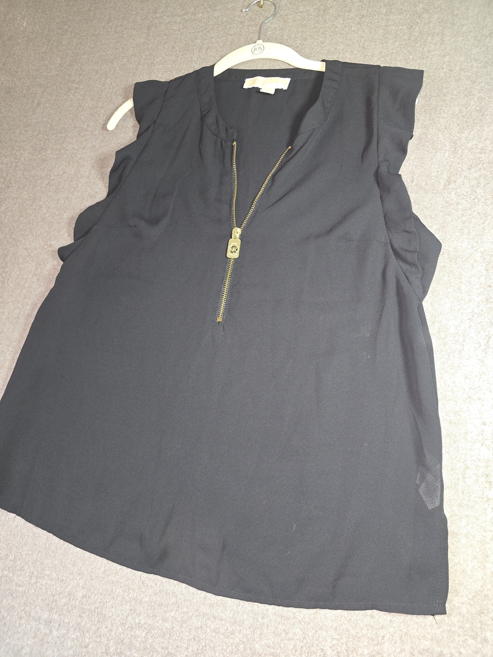 Michael Kors Black Polyester Sleeveless Gold Half Zip Camisole Lightweight Med
